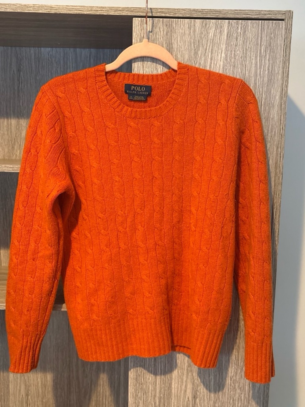 A233 - Polo Ralph Lauren Orange 100% Cashmere Cable Knit Sweater L